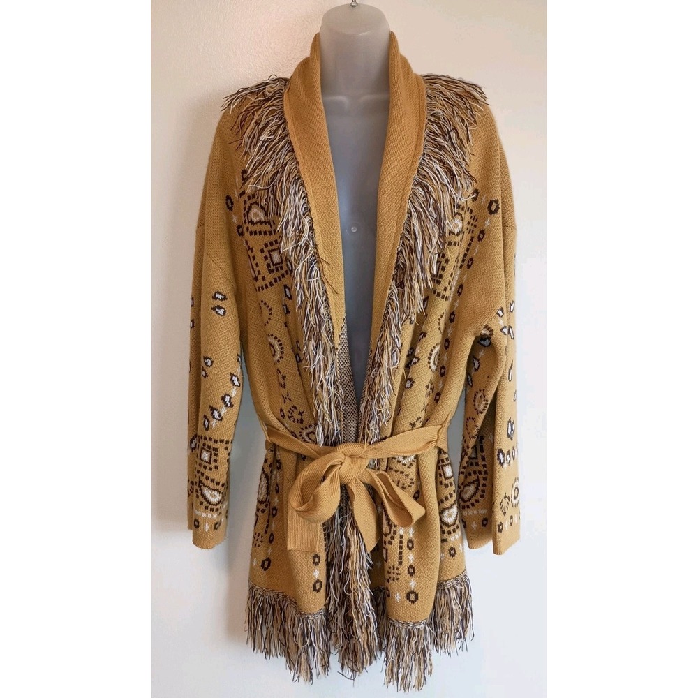 Cato XL Western Bandana Paisley Fringe Belted Cardigan Sweater Boho Ranch